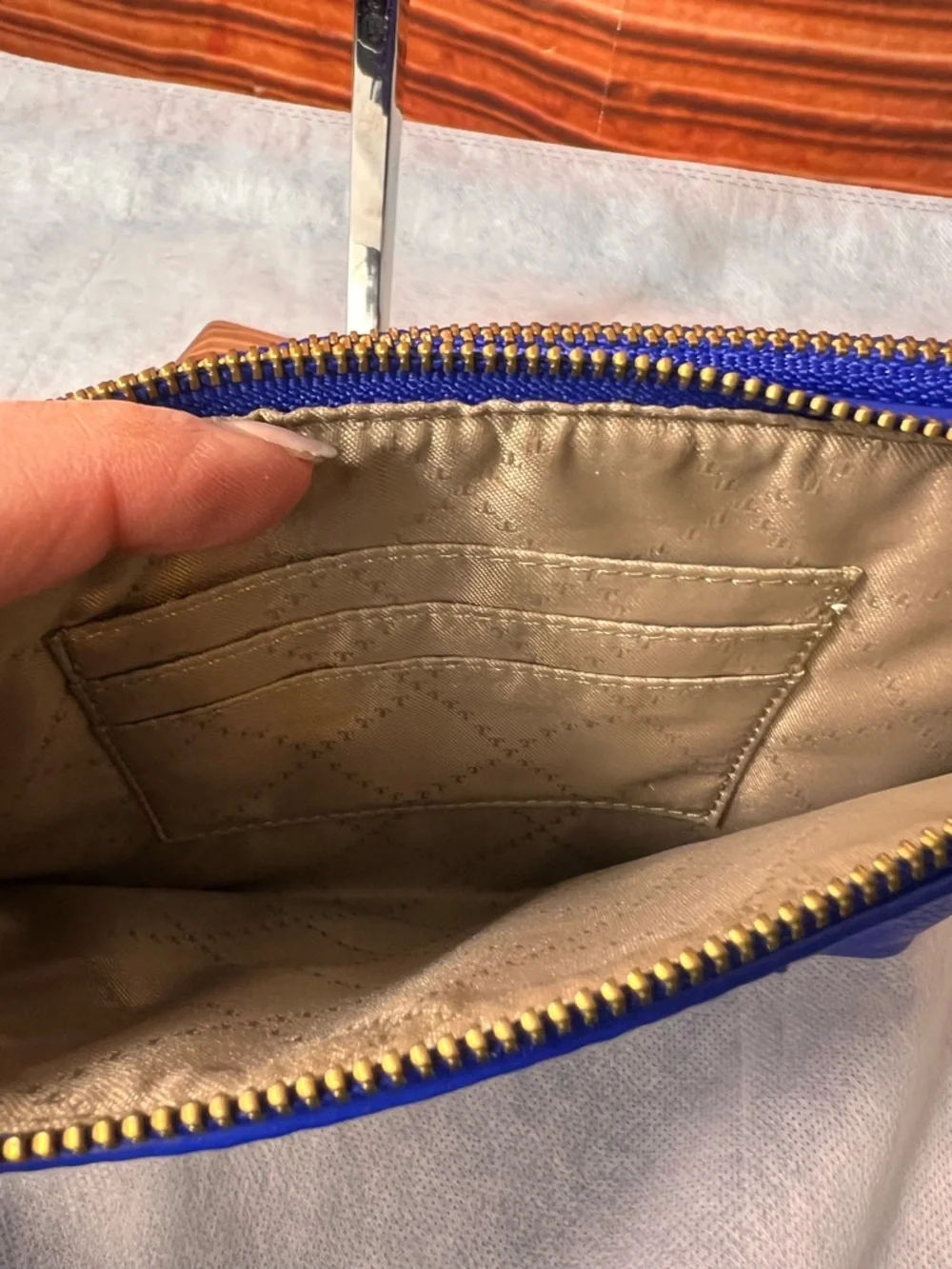 Talbots Blue Leather Wristlet Clutch